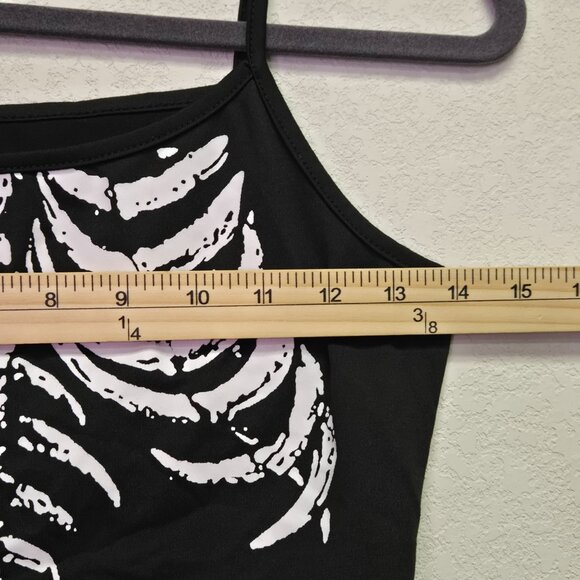 Skeleton Print Goth Punk Halloween Crop Top Spaghetti Straps S Tank Top - Picture 6 of 7